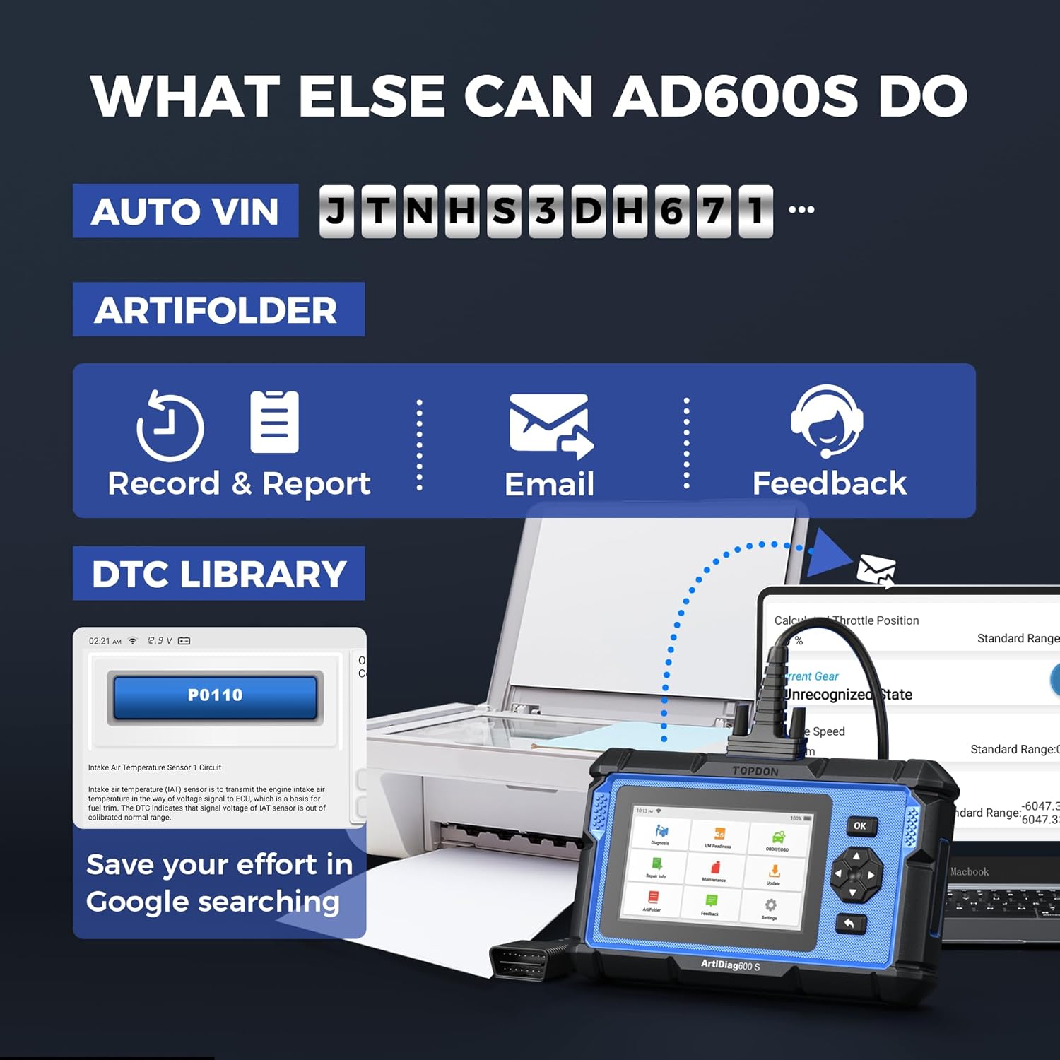 OBD2 Scanner TOPDON AD600S Scan Tool, Code Reader, Diagnostics Scanner for ABS/SRS/AT/Engine, 9 Reset Services, CAN-FD, Oil/Brake/BMS/SAS/DPF/TPMS/ETS Reset/ABS Bleeding/Injector Coding, Free Upgrade