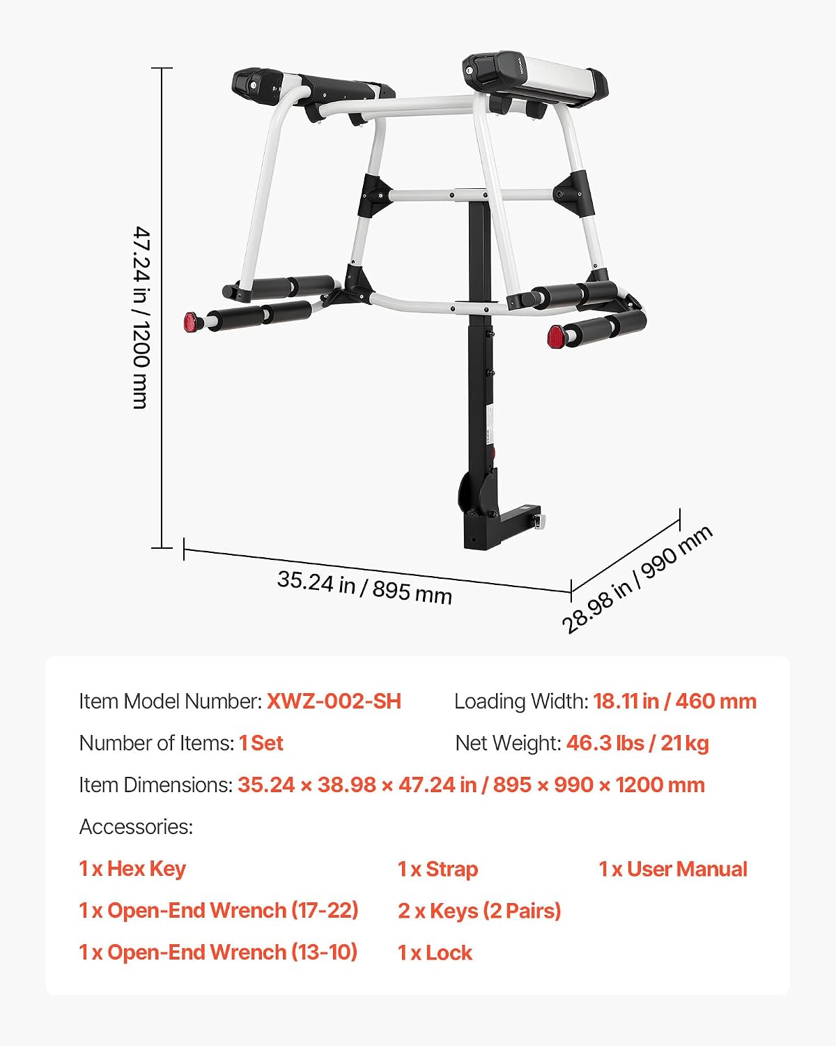 VEVOR Hitch Mounted Ski & Snowboard Rack, Fits 2-Inch Receiver, Carries up to 6 Pairs of Skis or 4 Snowboards, Hitch-Mounted Rack for Car with Key Lock, Security Strap, Tilt Access, Rubber Padding