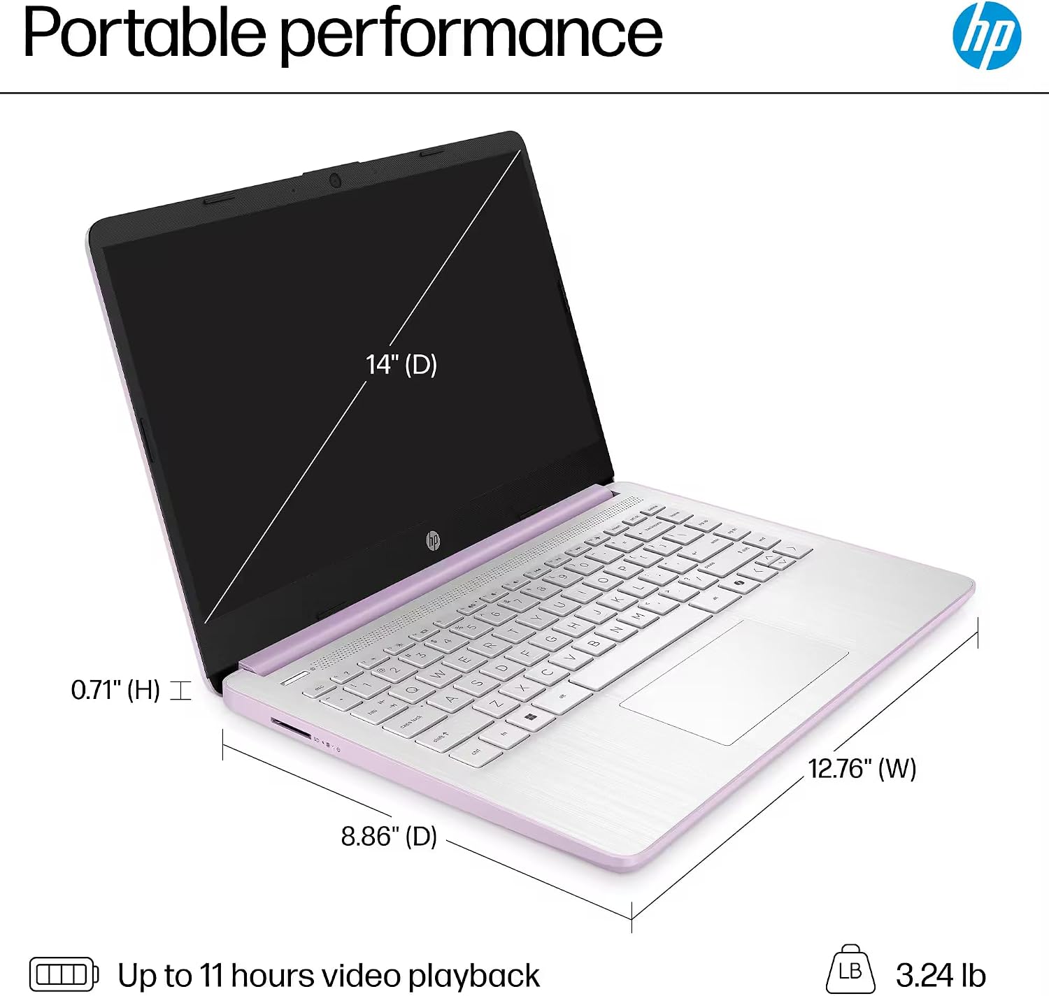 HP 14' Laptop 2025 Business Student Slim Computer, Lifetime MS Office, Copilot AI, Quad-Core Intel CPU, 16GB RAM, 628GB Storage (128GB UFS+500GB Ext), MarxsolAccessory, Wi-Fi 6, Win 11 Pro, Lavender