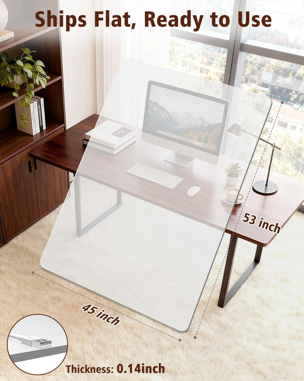 Soimeat Hard Frosted Office Chair Mat for High Pile Carpet and Hardwood Floor, 45' x 53' Anti-Slip Computer Rolling Chair Mat, Heavy Duty Chair Pad Under Desk Carpeted Floor Protector for Home, 2 PCS