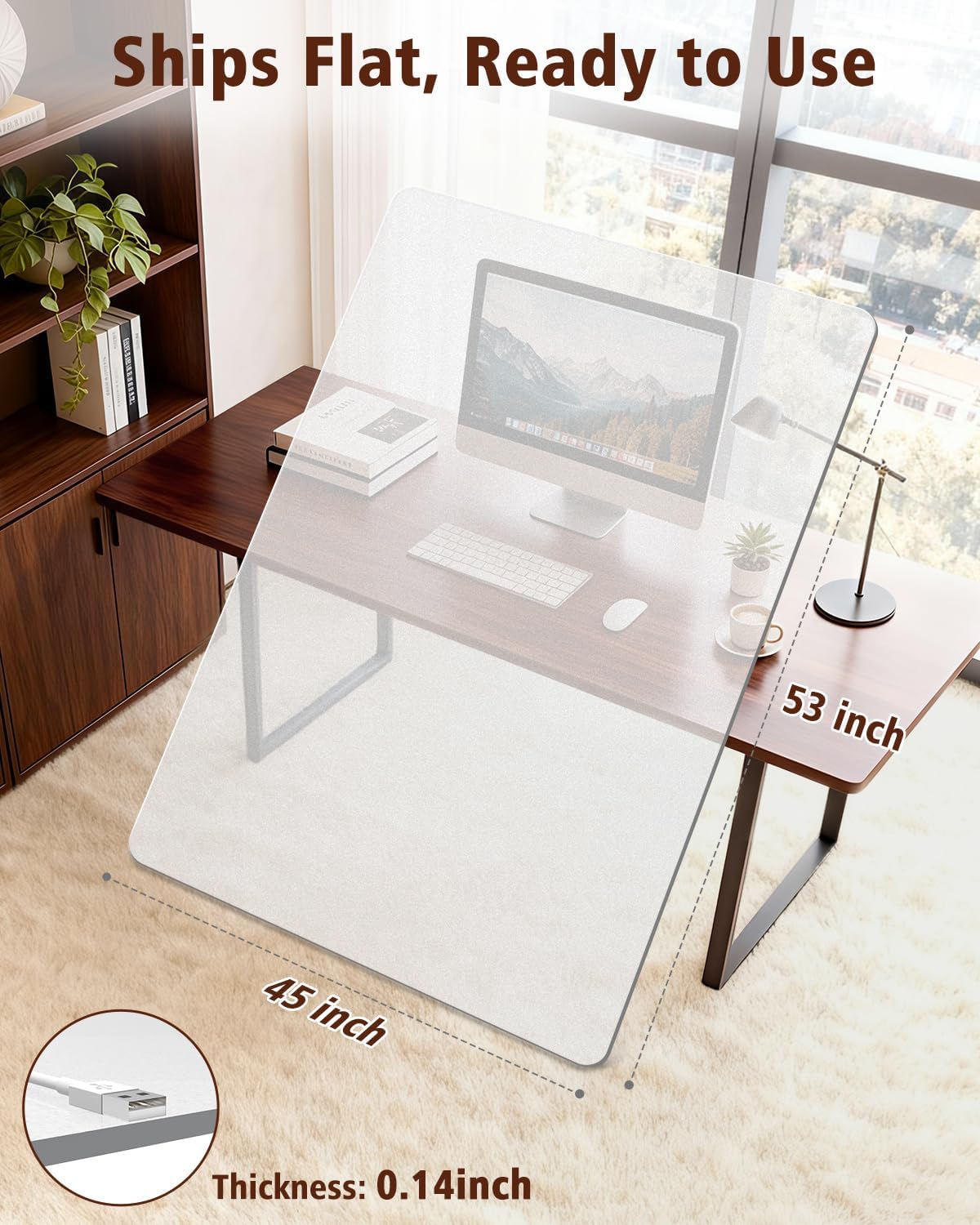 Soimeat Hard Frosted Office Chair Mat for High Pile Carpet and Hardwood Floor, 45' x 53' Anti-Slip Computer Rolling Chair Mat, Heavy Duty Chair Pad Under Desk Carpeted Floor Protector for Home, 2 PCS