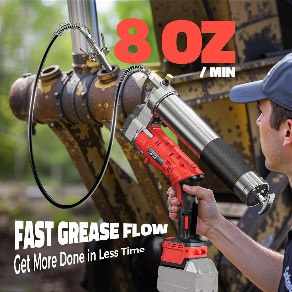 Ecarke Cordless Grease Gun Compatible with Milwaukee 18V Battery, 12000PSI Max Electric Grease Gun, Dual Pistol & in-Line Grip, Works with Bulk & Cartridge Grease, 39' Hose & 4 Couplers (Tool Only)