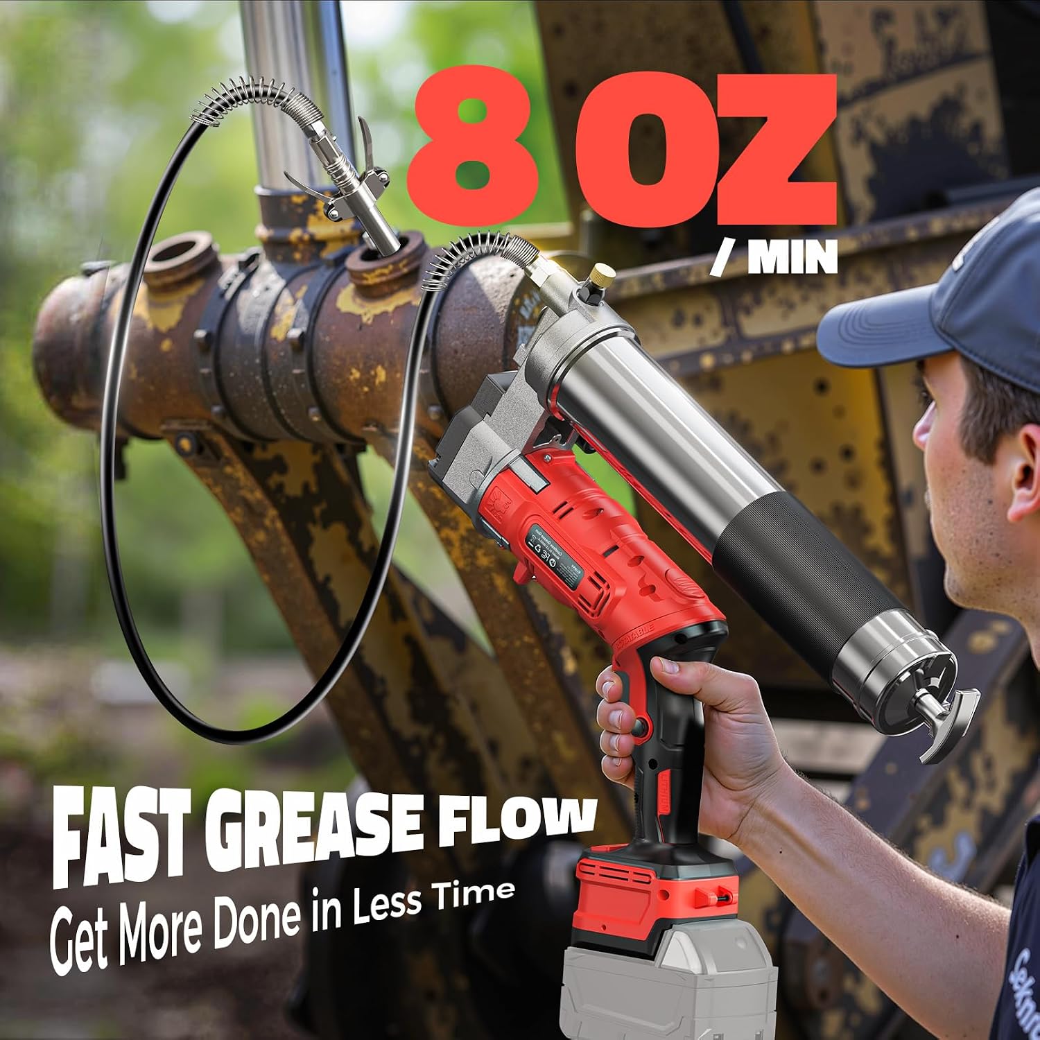 Ecarke Cordless Grease Gun Compatible with Milwaukee 18V Battery, 12000PSI Max Electric Grease Gun, Dual Pistol & in-Line Grip, Works with Bulk & Cartridge Grease, 39' Hose & 4 Couplers (Tool Only)
