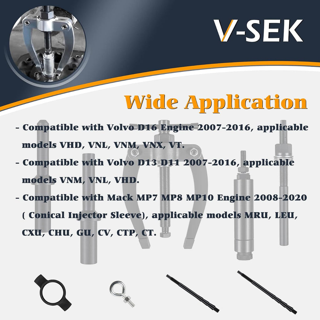 Injector Sleeve Cup Nozzle Tube Remover and Installer Tool Kit Compatible with Volvo D11 D13 D16 FM12 Truck MP7 MP8 MP10 Engines Alternative to OEM 9986174 88800387 88800196