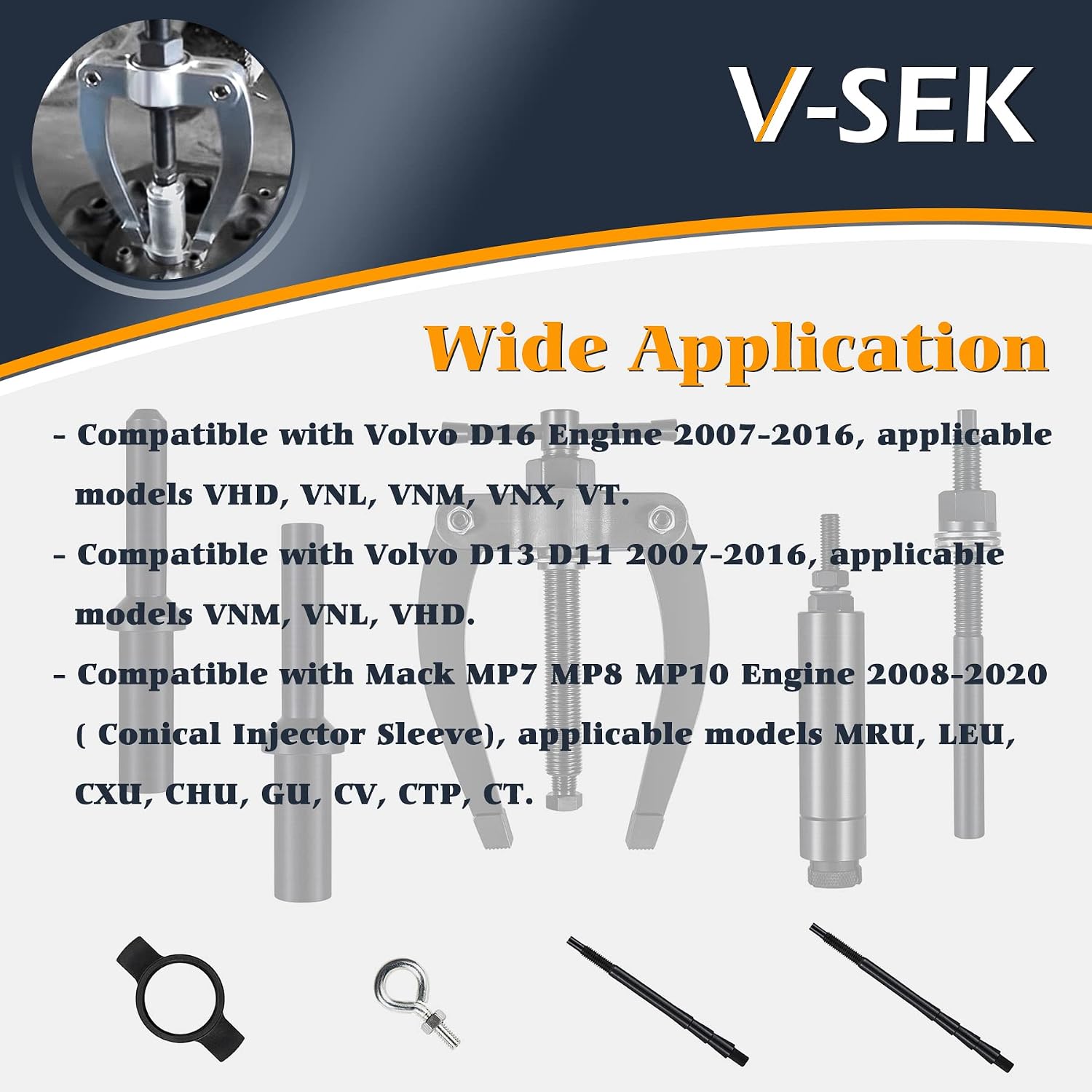 Injector Sleeve Cup Nozzle Tube Remover and Installer Tool Kit Compatible with Volvo D11 D13 D16 FM12 Truck MP7 MP8 MP10 Engines Alternative to OEM 9986174 88800387 88800196
