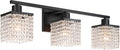 XiNBEi Lighting 3-Light Bathroom Vanity Light, Black Bathroom Light Fixtures Over Mirror with K9 Clear Crystal String Shade Modern Crystal Vanity Lights for Bathroom XB-W327-3-MB