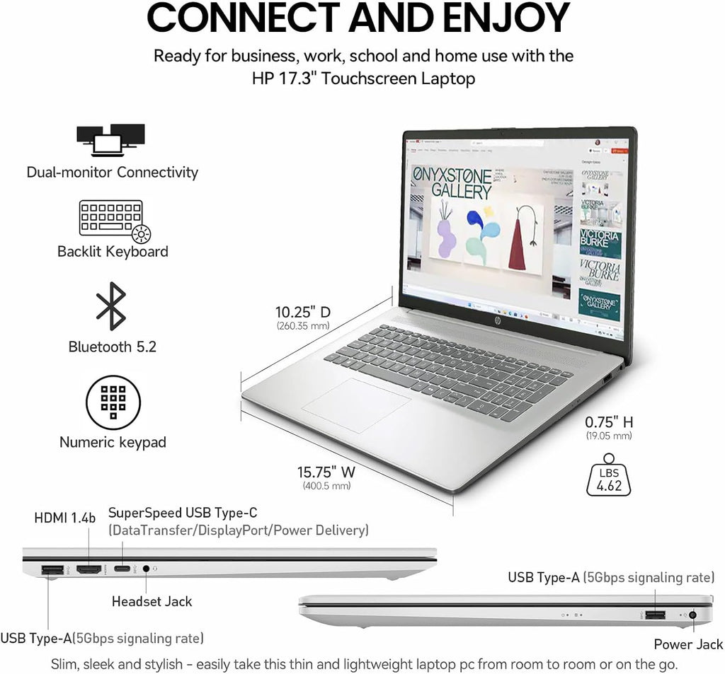 2026 HP 17 Inch Laptop Touchscreen Computer Notebook, 17.3 HD+ IPS Touch screen Business Laptop AI PC, 15th Gen Intel 12-Core Ultra 7, 16GB DDR5 RAM 1TB SSD | Windows 11 Pro | Backlit 10-Key | Wi-Fi 6