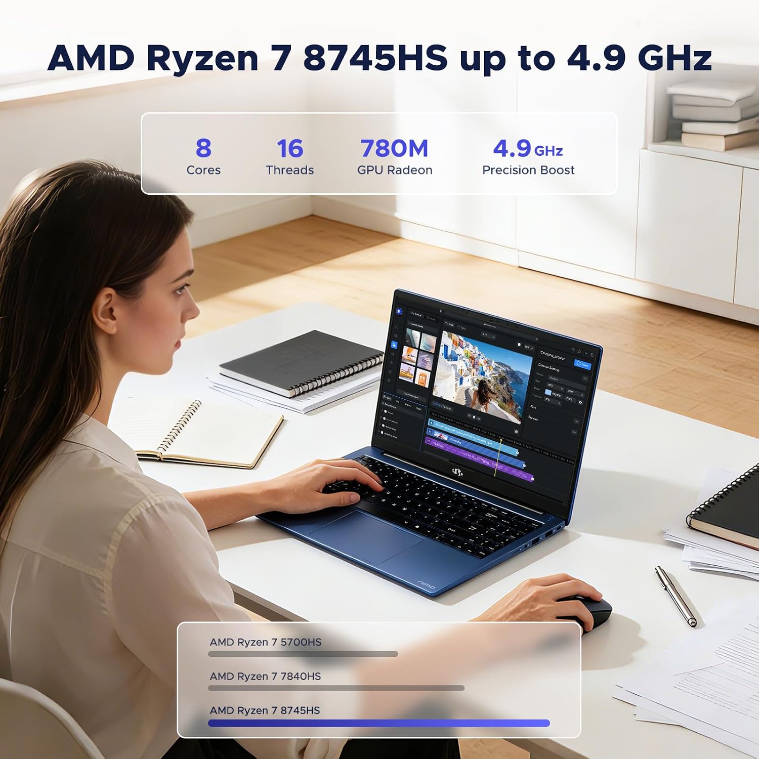 NIMO 15.6' IPS FHD Light-Gaming-Laptop, AMD Ryzen 7 8745HS 32GB DDR5 RAM 1TB SSD (8C/16T, up to 4.9GHz Beat i9-12900HK) Radeon-780M Graphics 100W Type-C PC for Creators & Professionals Work