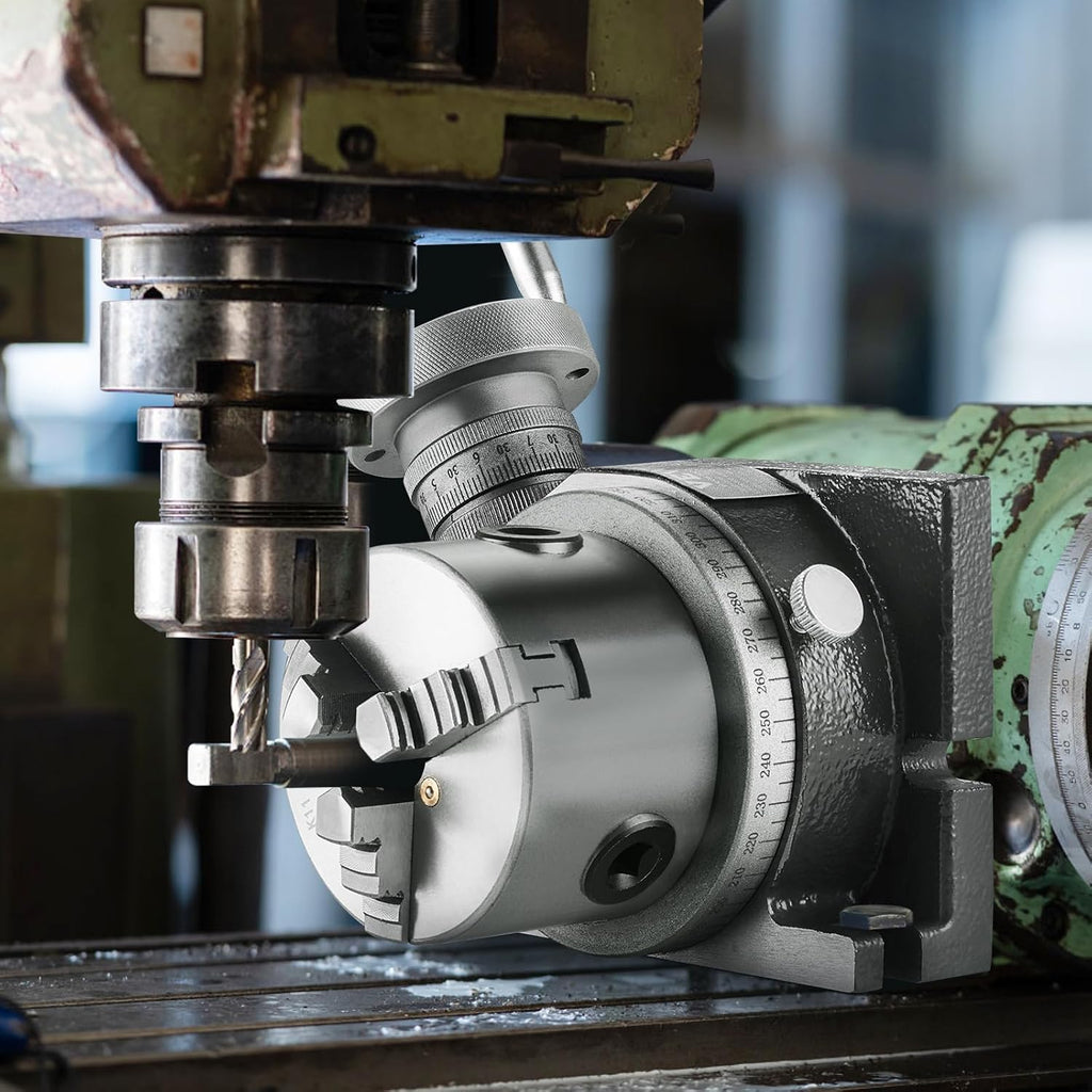 VEVOR Rotary Table for Milling Machines, 4''/ 100 mm, Horizontal Vertical Model Precision Milling Rotary Table, with 3.1''/80 mm 3-Jaw Chuck M10 T-Bolts Nuts, for Milling Engineering Indexing Tools