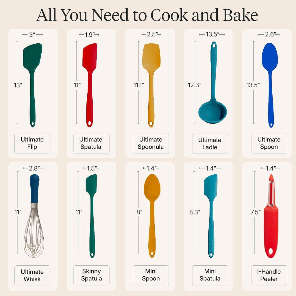 GIR: Get It Right 10-Piece Silicone Ultimate Kitchen Utensil Set – Spatulas, Ladle, Flip, Spoons, Whisk, Peeler & Spoonula – Nonstick, Non-Toxic, Heat-Resistant – Madrid