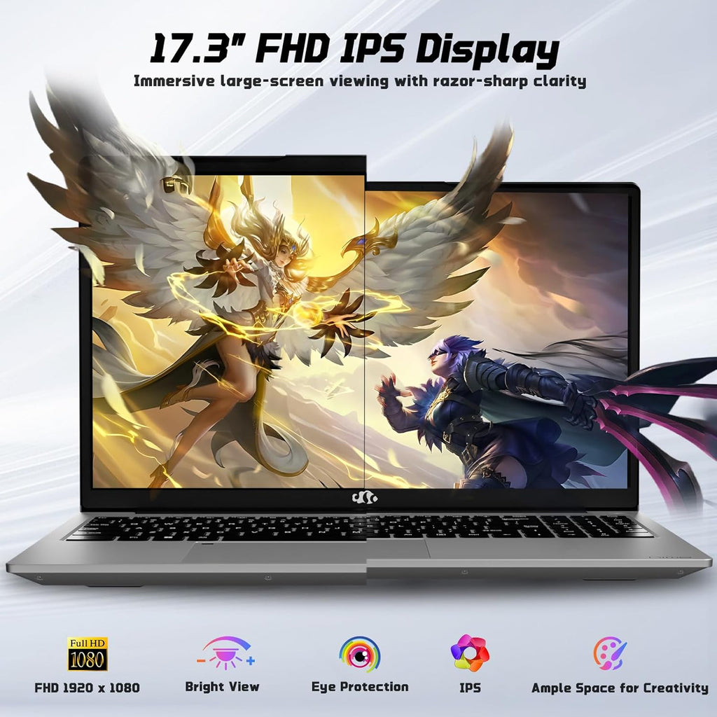 NIMO 17.3' IPS FHD-Student-Laptop- 16GB RAM 256GB SSD, Intel Pentium 4 Cores N100(Beat i3-1115G4, Up to 3.4GHz) Computer with 65W Type-C 2 Years Warranty Fingerprint Backlit Keyboard Wi-Fi 6 BT5.2