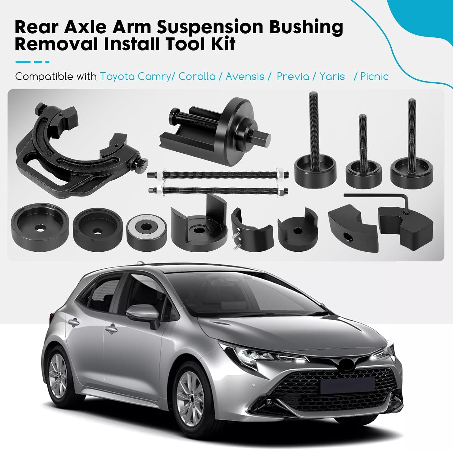 Bushing Press Removal Kit Compatible with Toyota Camry & Corolla MPV, Rear Axle Control Arm Suspension Bushing Removal Installer Tool Kit for Avensis, Previa, Yaris, Picnic, Replace for 48725-28050