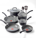 T-Fal Ultimate Hard Anodized 12-Piece Ceramic Nonstick Cookware Set, Oven Safe Up to 400°F, Ceramic Pots and Pans Set, Frying Pans, Saucepan, Stockpot, Cooking Utensils, Stone