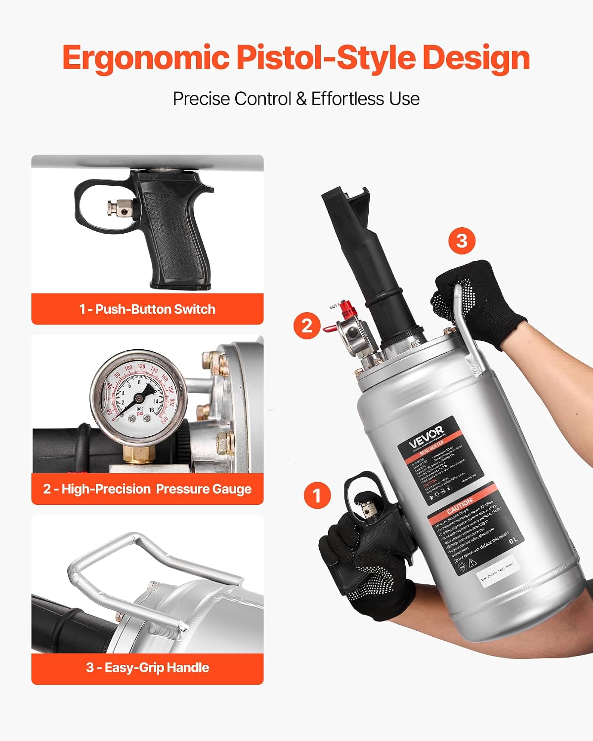 VEVOR Portable Tire Bead Seater, 1.6 Gal / 6 L Air Bead Blaster, Handheld Tire Inflator Tool, 87-116 PSI Operating Pressure, Trigger Seating Inflator for Car, Compact SUV, Light Truck, E-Bike, RV, ATV