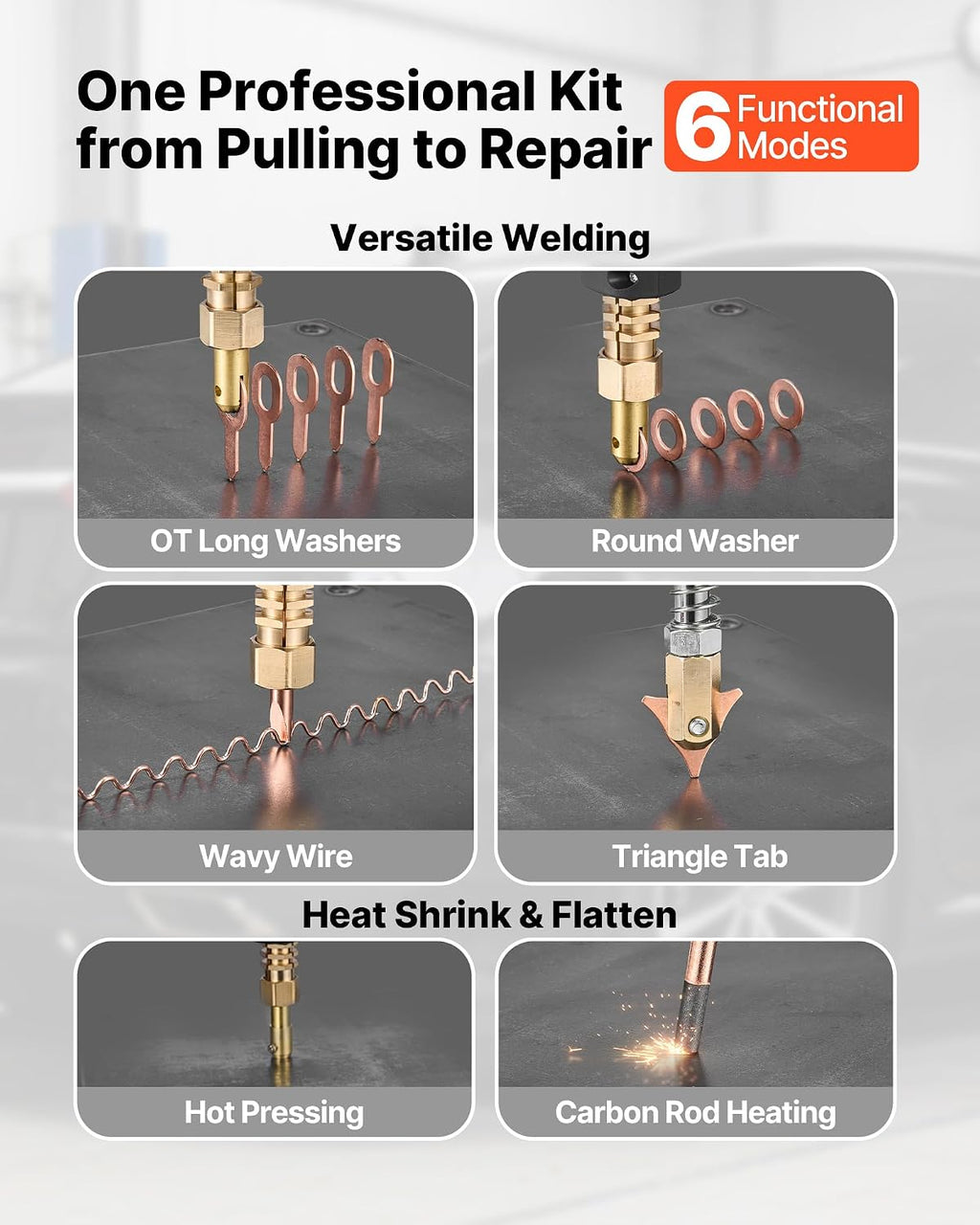 VEVOR 4.5KW Professional Stud Welder Dent Repair Kit with 2 Welding Guns & 6 Modes, All in One Dent Repair Workstation with Extended Handle, Padded Seat and Accessory Tray