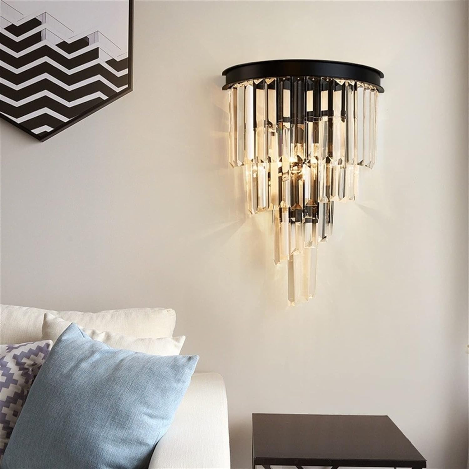American Modern Crystal Glass Wall Lamp - Home Bedroom Bathroom Wall Light Black Wrought Iron Metal Wall Sconce,Chandelier