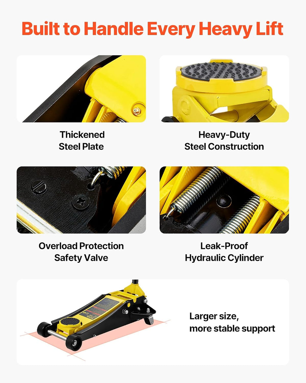 VEVOR 3 Ton Low Profile Floor Jack | Heavy-Duty Racing, Dual Pistons Quick Lift Pump, Lifting Range 3.35'-19.69'