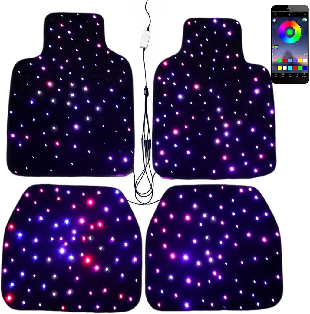 Starlight Floor Mats for Car, LED Car Mats, Starry Sky Design Luminous Carpet, Universal Fit Anti-Slip Waterproof Starlight Mats for Cars, SUVs, Trucks (Car Charger)
