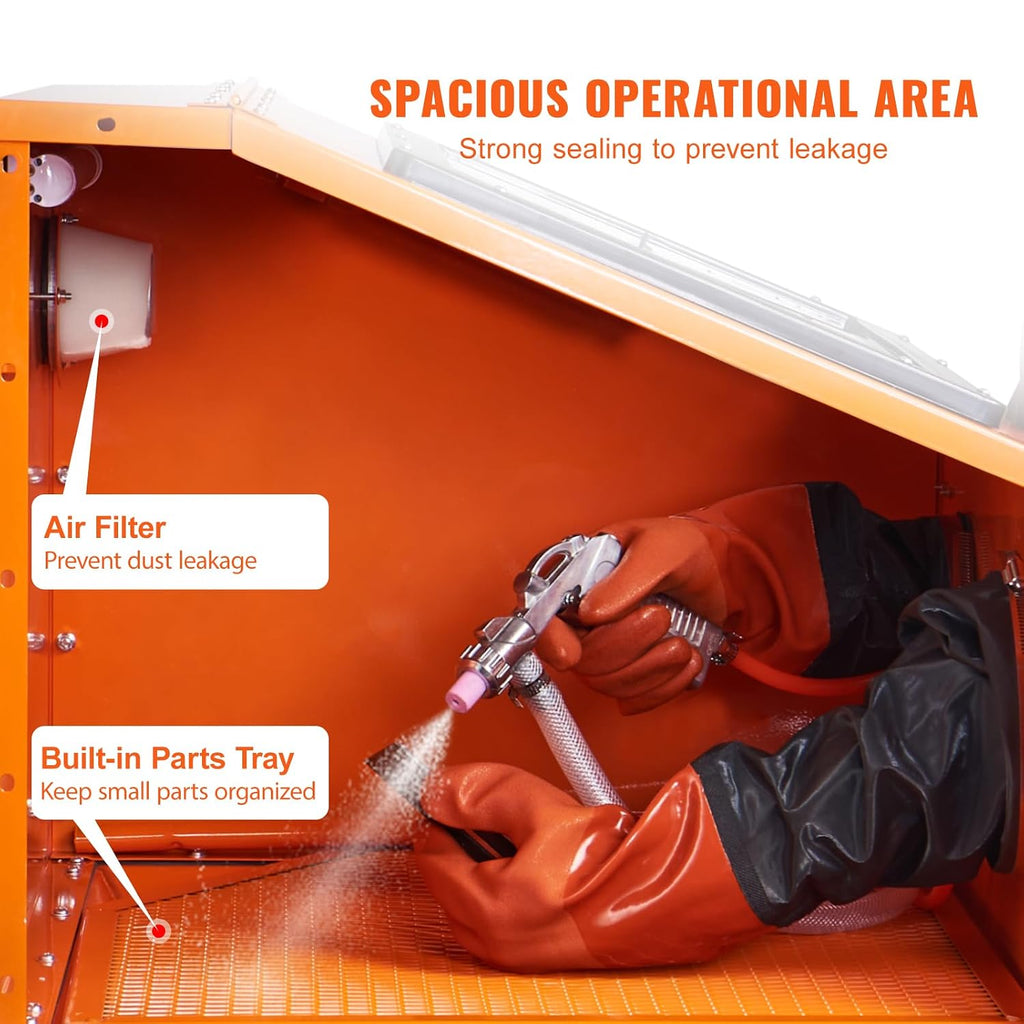 VEVOR 40 Gallon Sandblasting Cabinet, 40-120PSI Portable Benchtop Sand Blasting Cabinet, Heavy Duty Steel Sand Blaster with Blasting Gun & 4 Ceramic Nozzles for Paint, Stain, Rust Removal