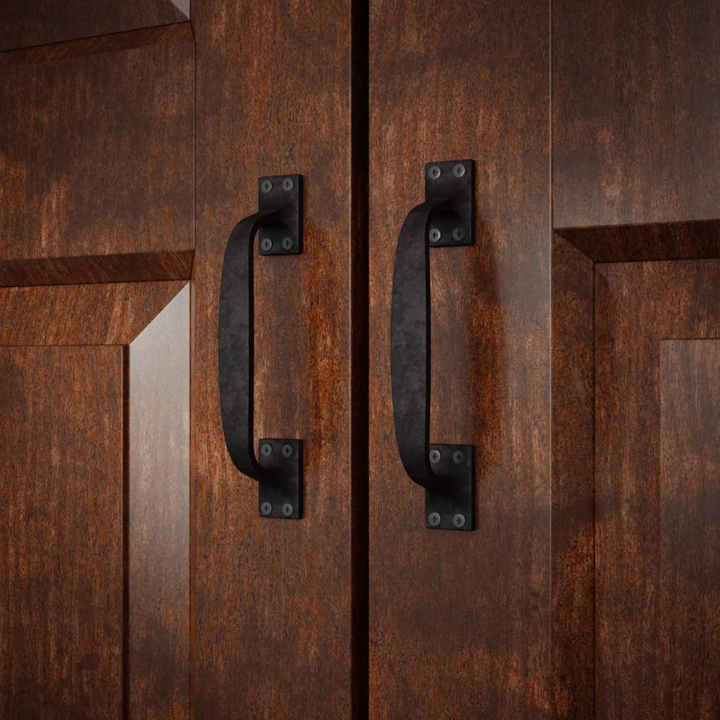 Renovators Supply Manufacturing Black Wrought Iron Cup Bin Pull Cabinet Drawer Handle 6', Pack of 12