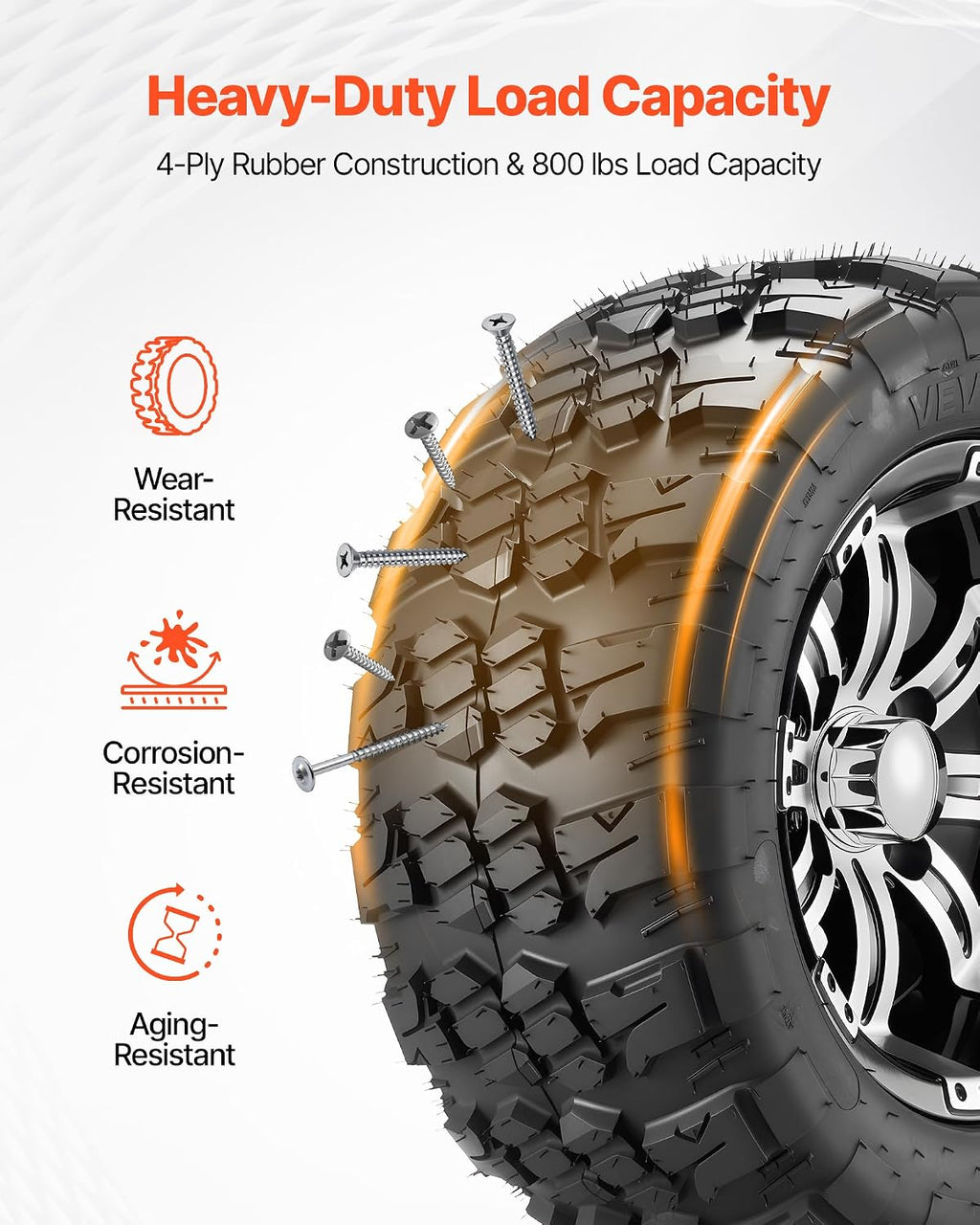 VEVOR Golf Cart Wheels, 12' 20x10-12 Black Aluminum Alloy Golf Cart Tires and Wheels Combo (Set of 4) Fit Club Car, EZGO, Yamaha, 4 Ply Rubber 4-Lug Lawn Mower Tires & Rims, 800 lbs Load, All-Terrain