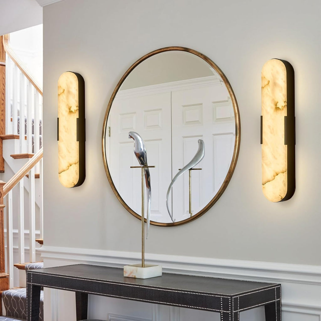 Alabaster Wall Sconces 20' LED Tunable 3000K~6000K Bathroom Vanity Wall Lights Vintage Natural Marble Wall Lamp Black Alabaster Wall Lighting Fixtures for Bedroom Hallway Living Room