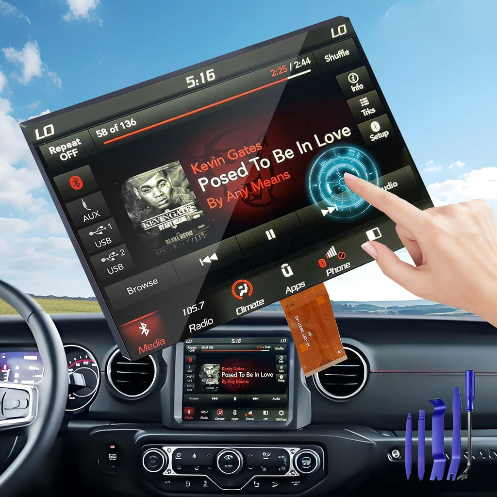 2026 New 8.4' UConnect 4C UAQ Screen Radio Navigation, Chip Upgrade Gel-Free, Replacement Compatible Fit for Dodge RAM Jeep Chrysler 2017-2021 Replace OEM # LA084X01(SL)(02) with Mounting Tool