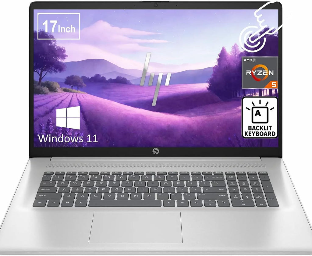 HP 17.3' FHD IPS Touchscreen Business Laptop with Backlit Keyboard | AMD Ryzen 5 7430U Hexa-Core CPU | 16GB RAM, 512GB SSD | WiFi 6, True Vision 720p HD Camera | Windows 11, Natural Silver