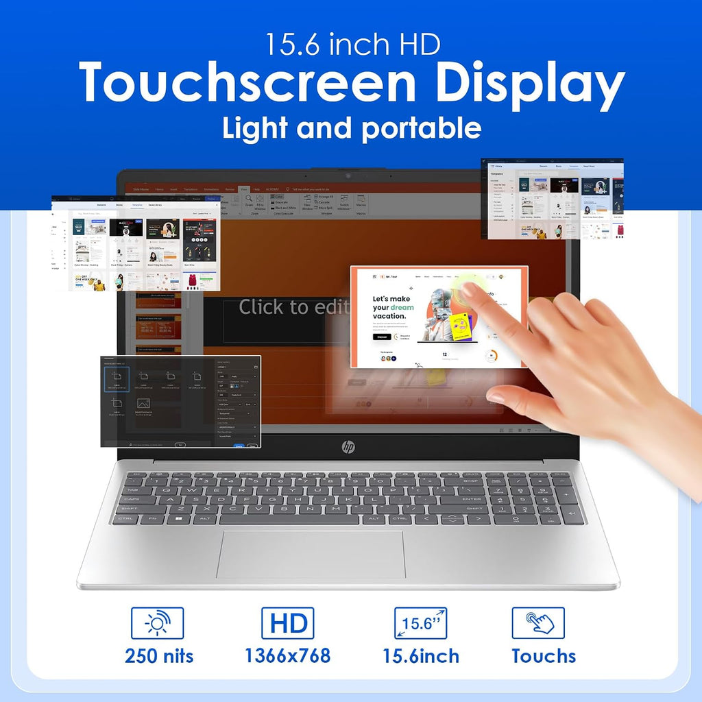 HP 15.6 Business Touchscreen Laptop Computer - w/Office Lifetime & Windows 11 Pro & DVD Drive | 15.6' HD 250 nits Touch Display | Intel i3 1315U | Wi-Fi6 | 16GB RAM • 1TB SSD