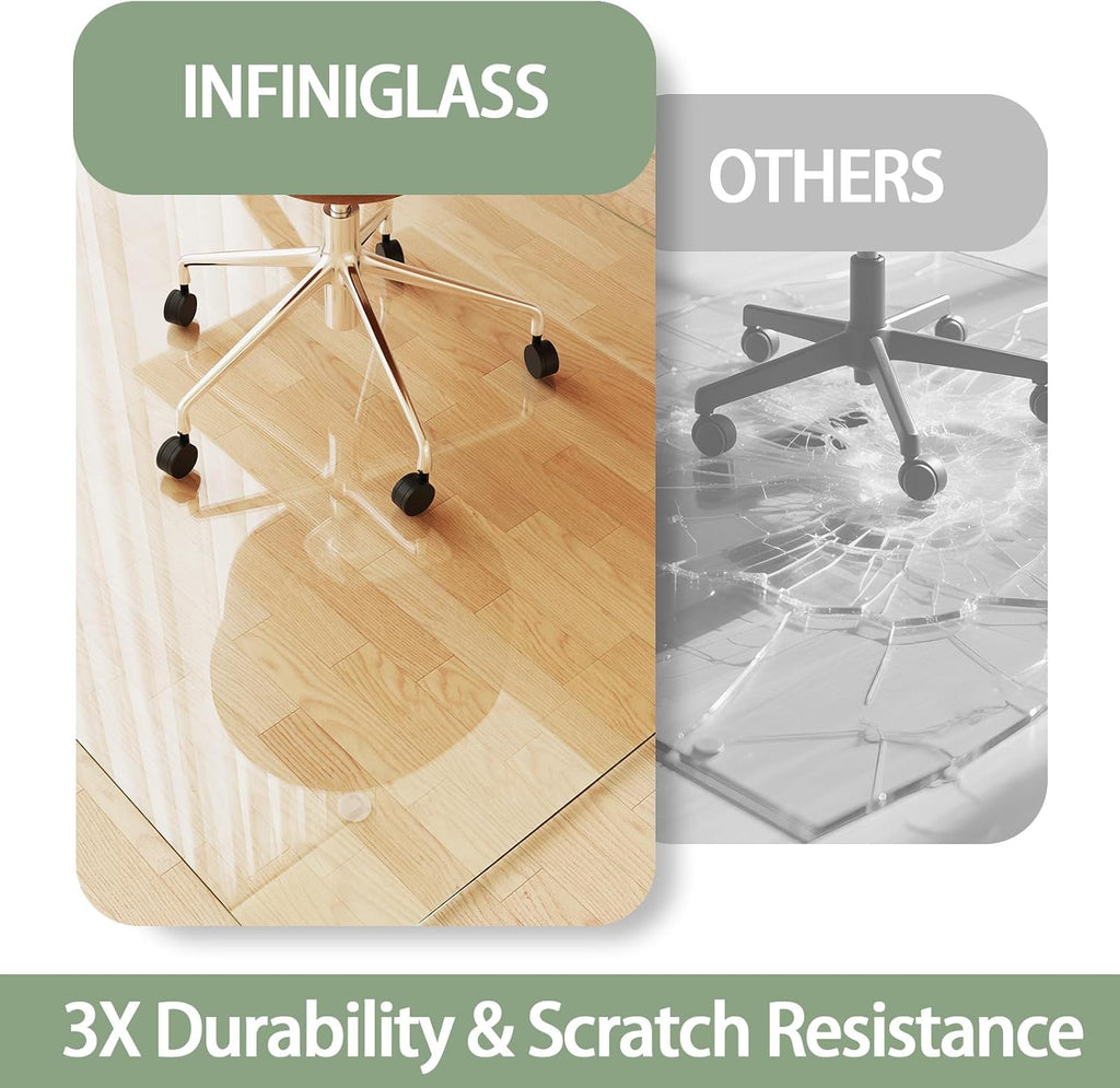 Tempered Glass Chair Mat 48'x42' – Ultra-Clear Office Chair Mat for Hardwood Floors & Low-Pile Carpets – Heavy-Duty 0.2' Scratch-Resistant Surface with Non-Slip Pads – Supports 1,000 lbs