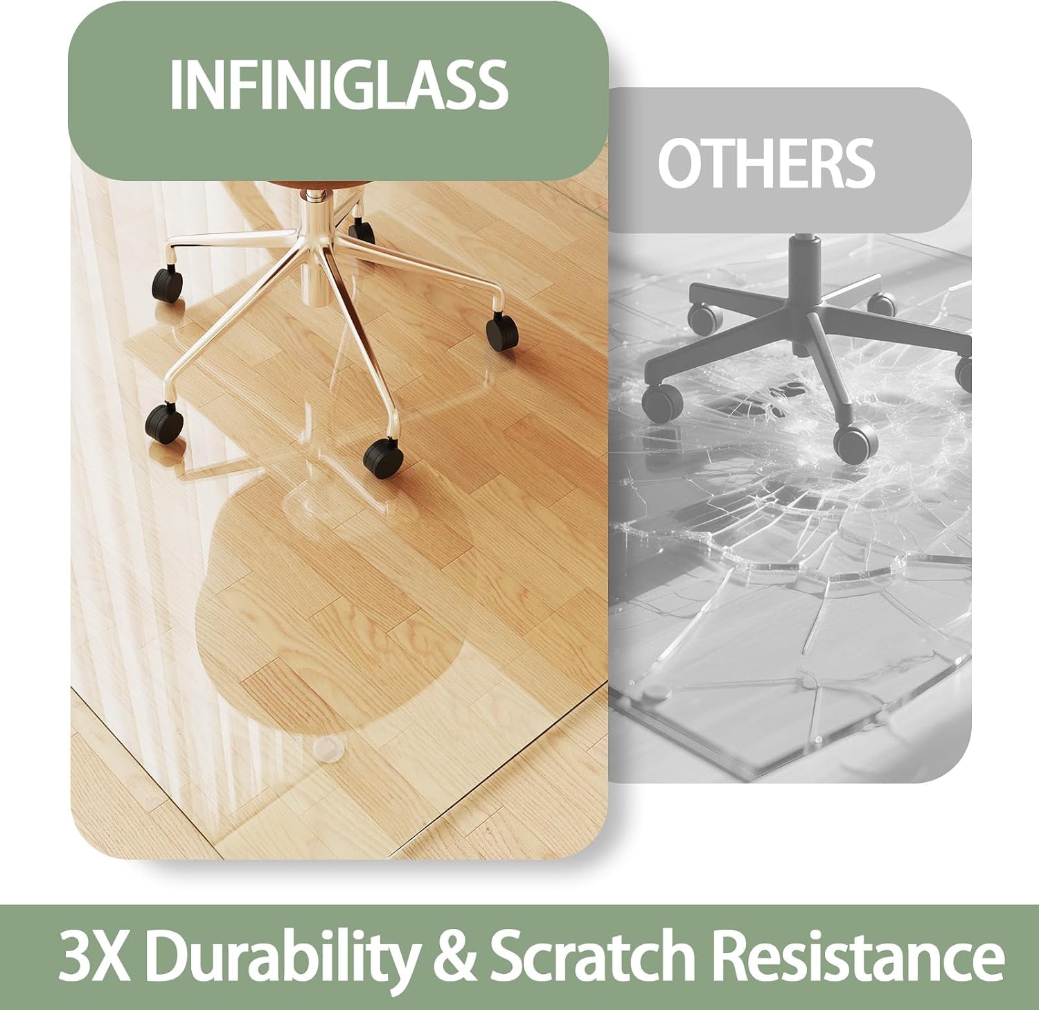 Tempered Glass Chair Mat 48'x42' – Ultra-Clear Office Chair Mat for Hardwood Floors & Low-Pile Carpets – Heavy-Duty 0.2' Scratch-Resistant Surface with Non-Slip Pads – Supports 1,000 lbs