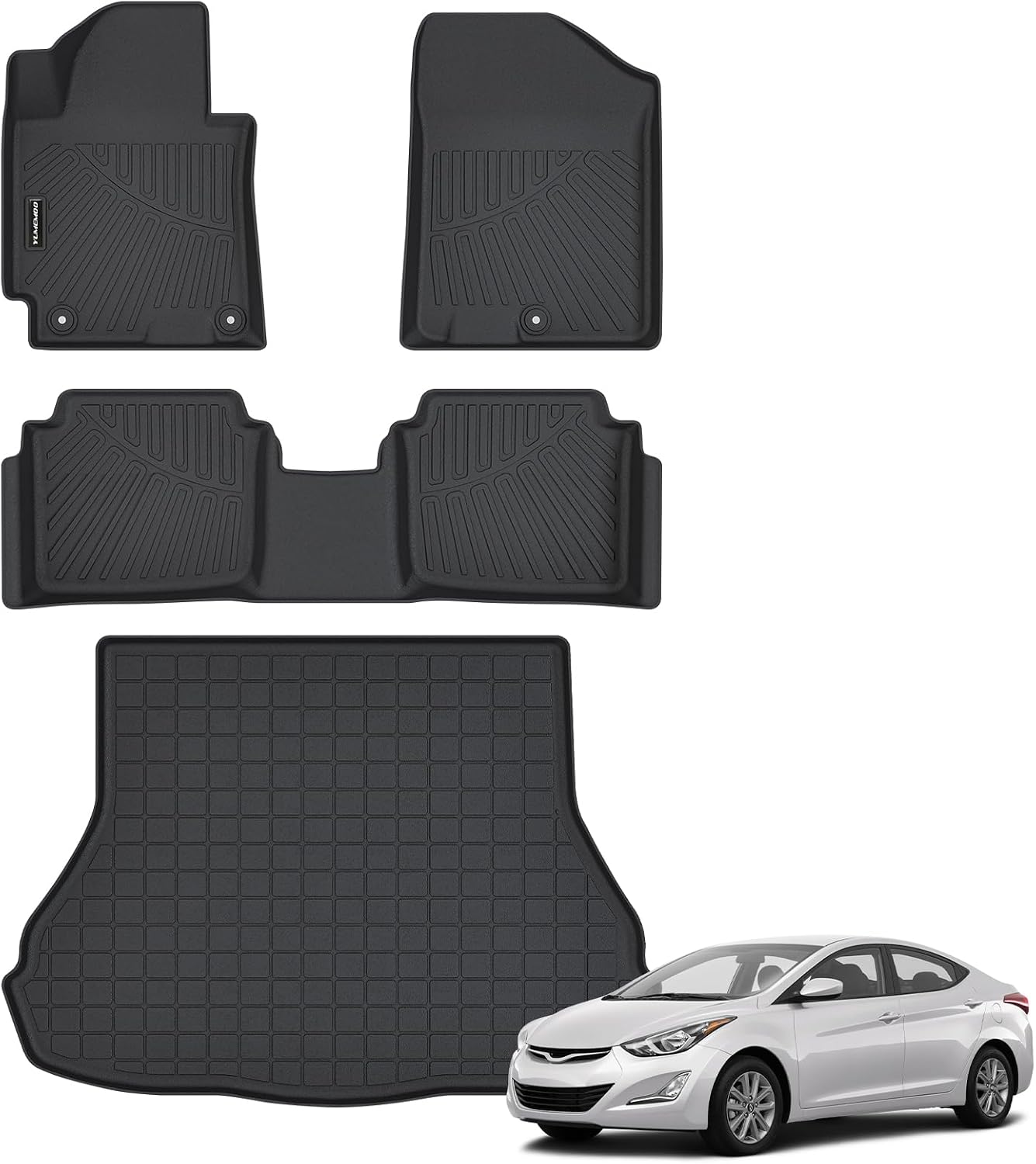Floor Mats for 2011-2016 Hyundai Elantra Upgrade Trunk Mat All Weather TPE Floor Liners Fit for Hyundai Elantra 1st & 2nd Row and Cargo Liner Anti-Slip Full Set Car Mats(Not Fit GT or Touring Models)