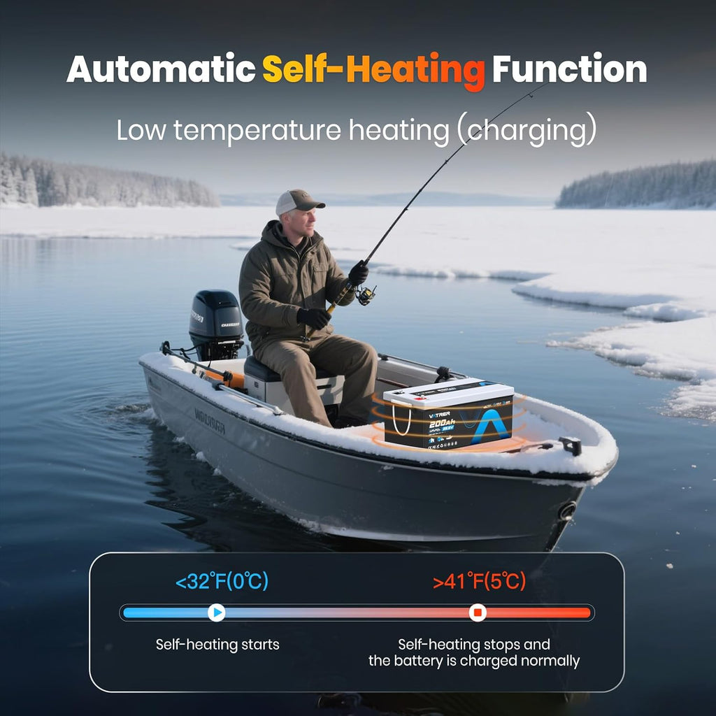 24V 200AH Self-Heating Trolling Motor LiFePO4 Lithium Battery, VATRER POWER Deep Cycle LiFePO4 Battery with 5120W Built-in 200A BMS for Trolling Motors, Marine, RV, Off-Grid Applications