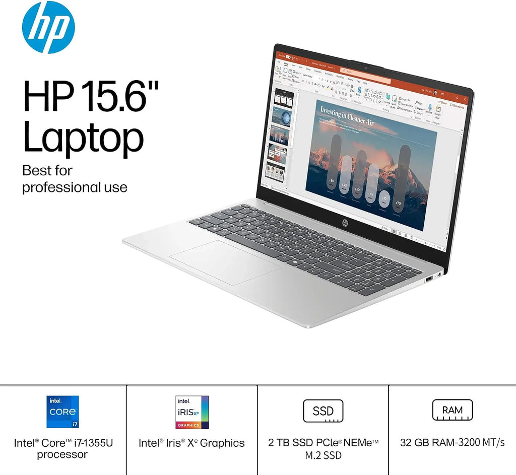 HP Flagship 15.6' FHD Touchscreen Business Laptop, Intel 10-Core i7-1355U(Up to 5.0 GHz), 32 GB RAM, 2 TB SSD, Intel Iris Xe GPU, Wi-Fi 6, HD Camera, HDMI, Copilot AI, Windows 11 Pro, w/Accessories