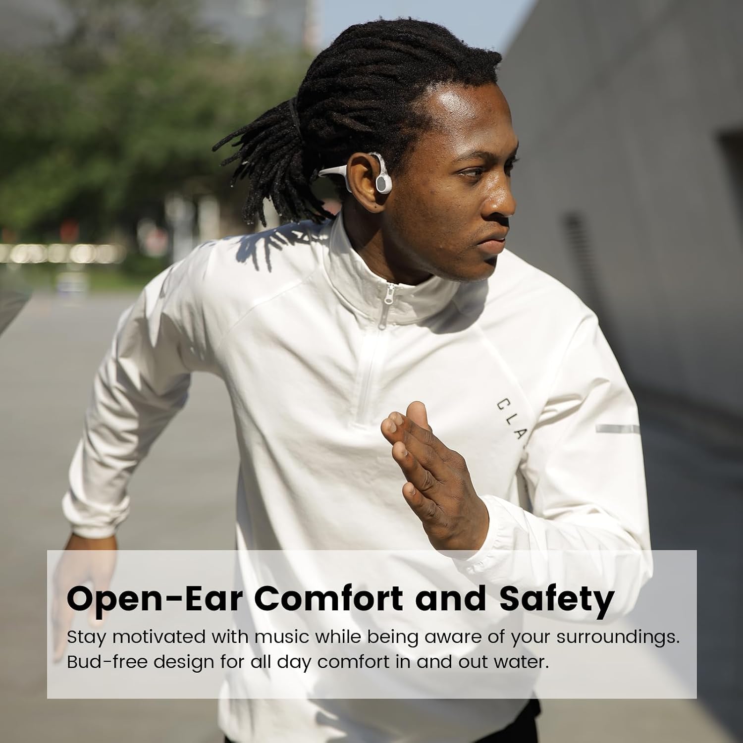 mojawa Run Plus Bone Conduction Headphones, Open-Ear Bluetooth Headphones, 32GB MP3 Player, IP68 Waterproof Swimming Earbuds, Deep Bass, Secure Fit for Running, Gym and Daily Use, Pink
