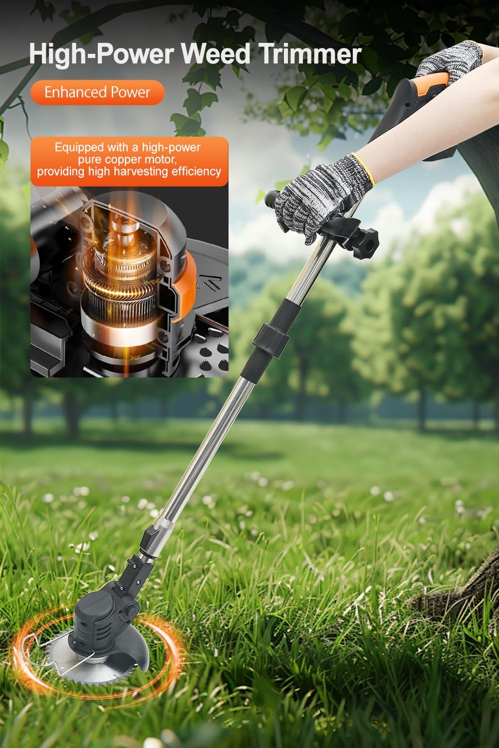 Cordless Weed Wacker,Electric Weed Eater,2 Batteries,Grass Trimmer Cordless,Black-C