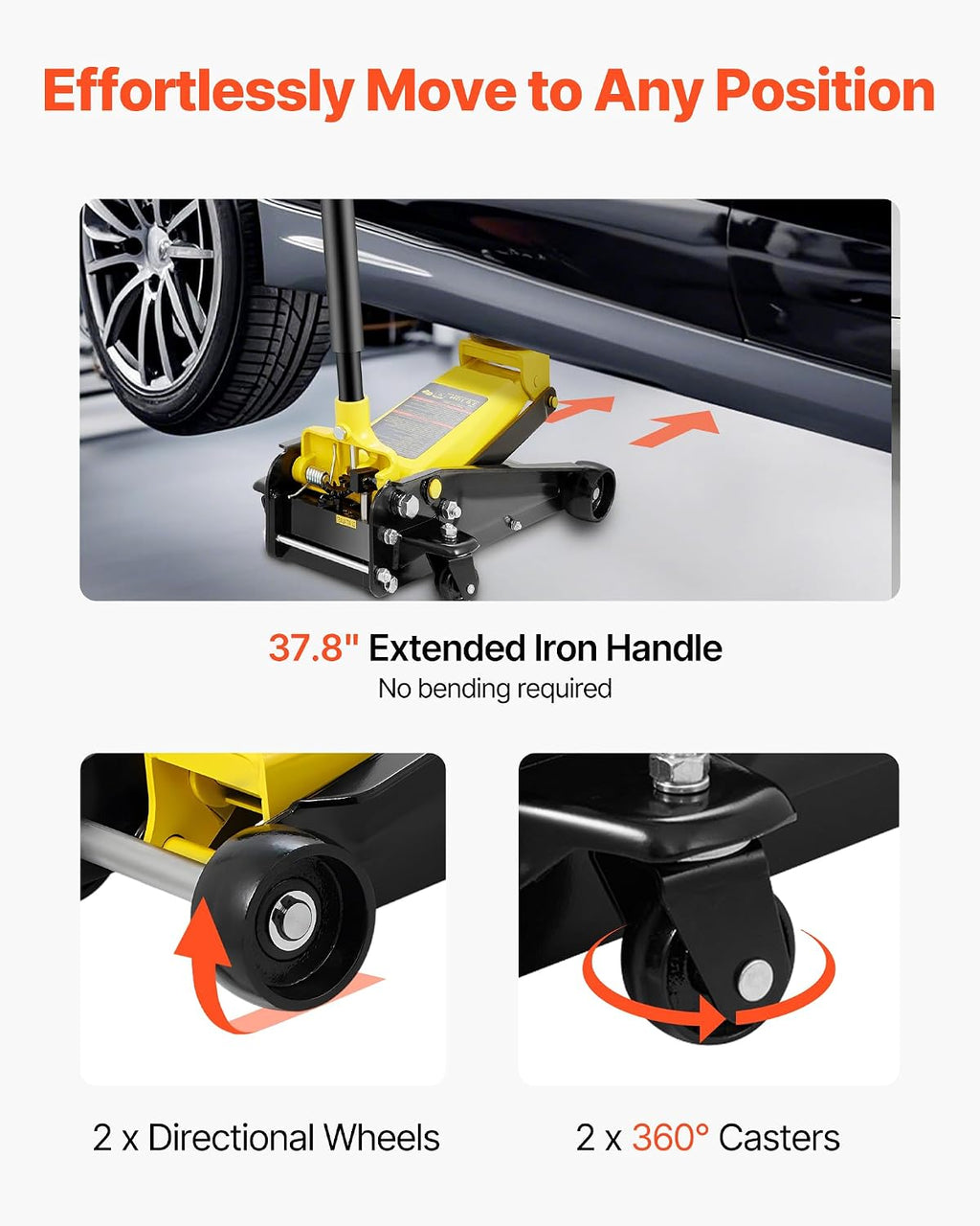 VEVOR 3 Ton Low Profile Floor Jack for All Terrain Vehicles, Heavy-Duty Steel Racing Jack with Quick Lift Pump, 5.12'-20' Lifting Range, 3.0 tons