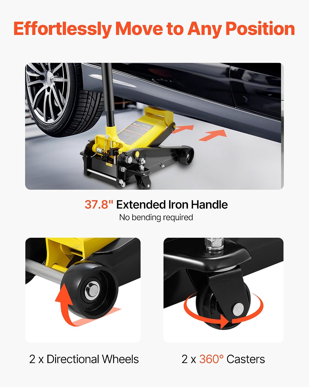 VEVOR 3 Ton Low Profile Floor Jack for All Terrain Vehicles, Heavy-Duty Steel Racing Jack with Quick Lift Pump, 5.12'-20' Lifting Range, 3.0 tons