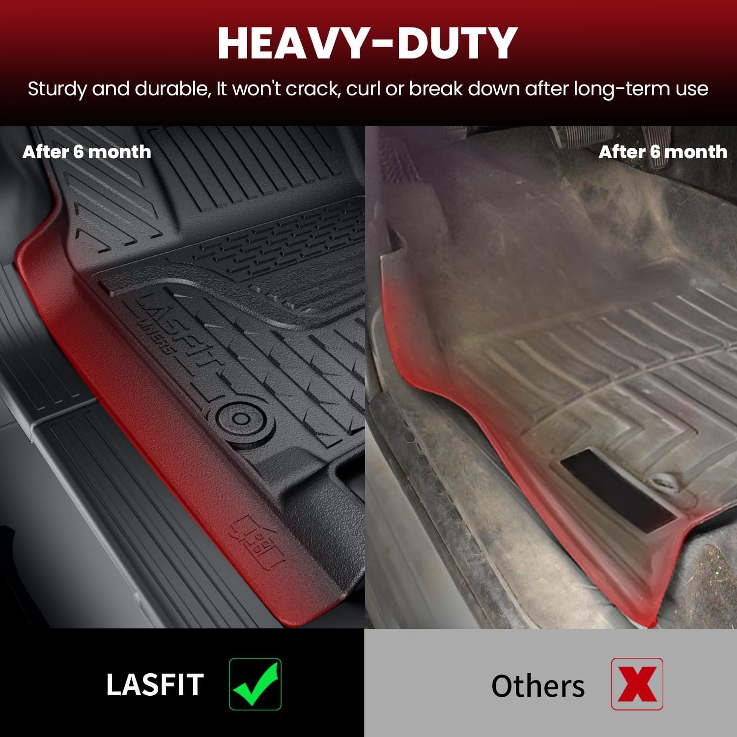 LASFIT Floor Mats for 2013-2018 Dodge Ram 1500 Quad Cab, 2019-2024 Dodge Ram 1500 Classic, Fit for Bucket Seat & Carpet Flooring, All Weather TPE Custom Fit Car Mats Floor Liners 1st & 2nd Row, Black