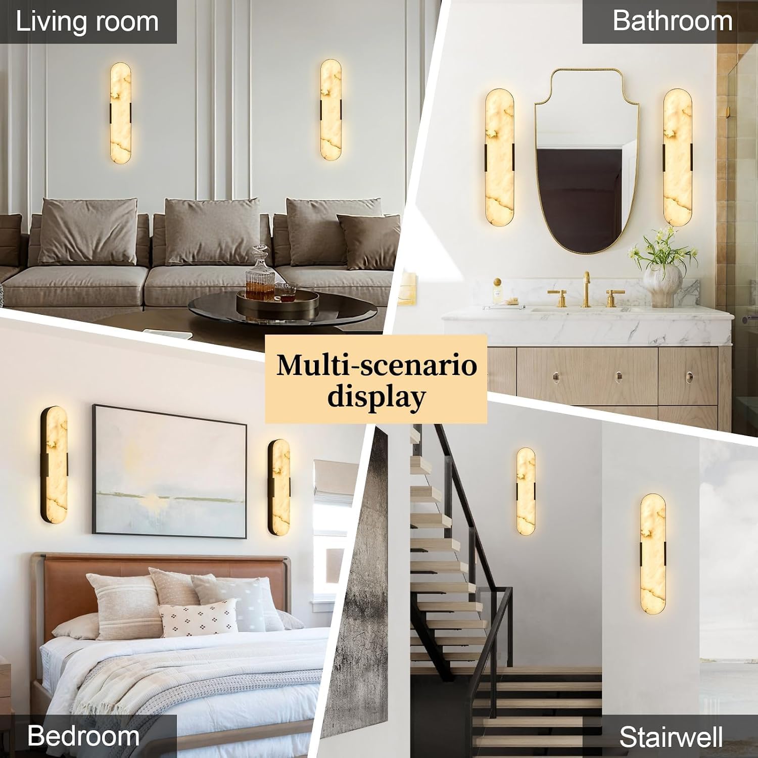 Alabaster wall Sconce 19.7in Dimming Black 4 Pcs | 3cct Spanish Alabaster Suitable For Bedrooms Wall Murals And Headboards
