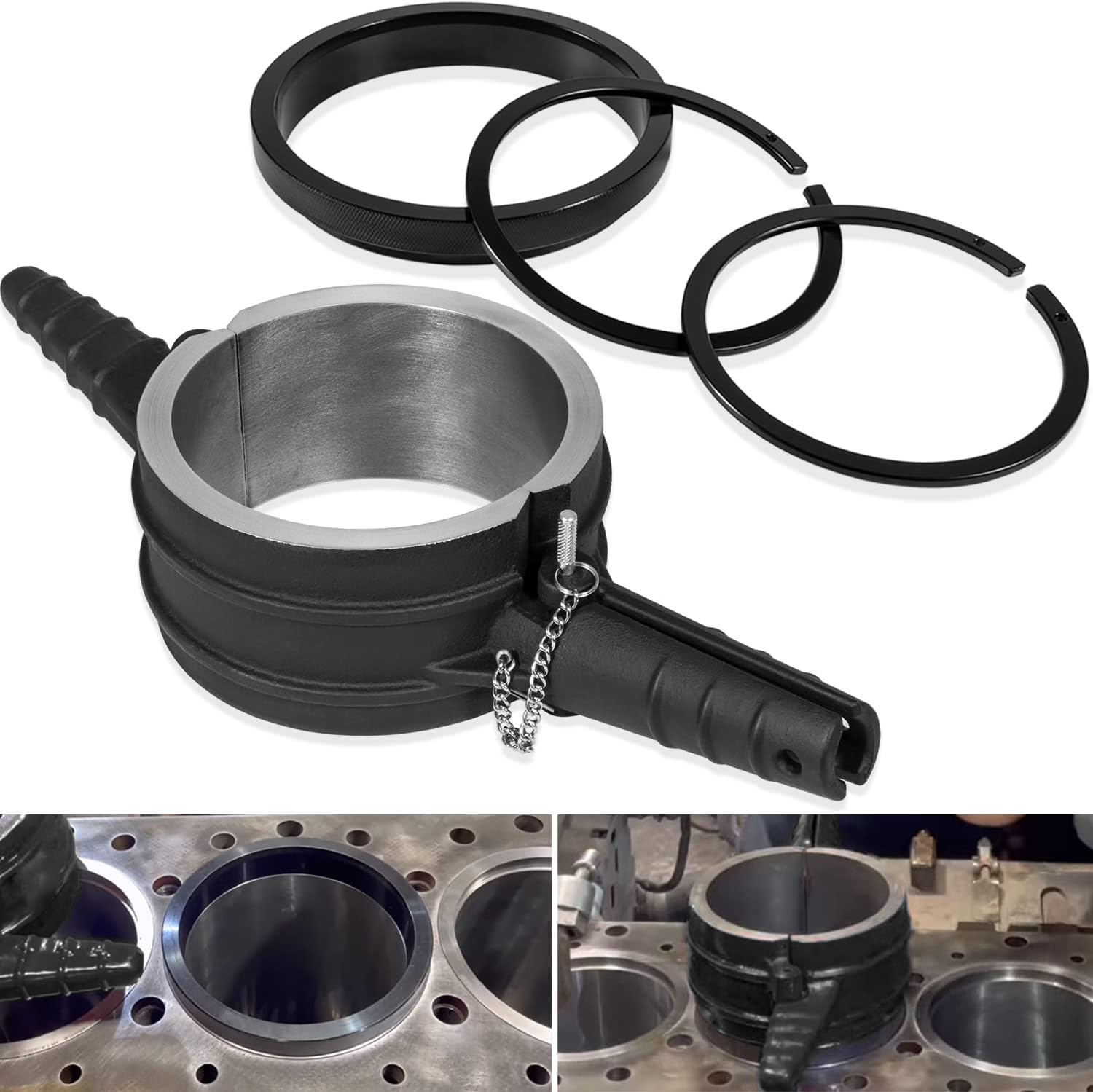 7040 Piston Ring Compressor Tool, Piston Ring Compressor Adapter & Anti-Polishing Ring Kit For Cummins ISX QSX 15, Caterpillar 3400, 3406, 3408, C15, 5.4' bore Replace# PT-7040 5299339 5394454
