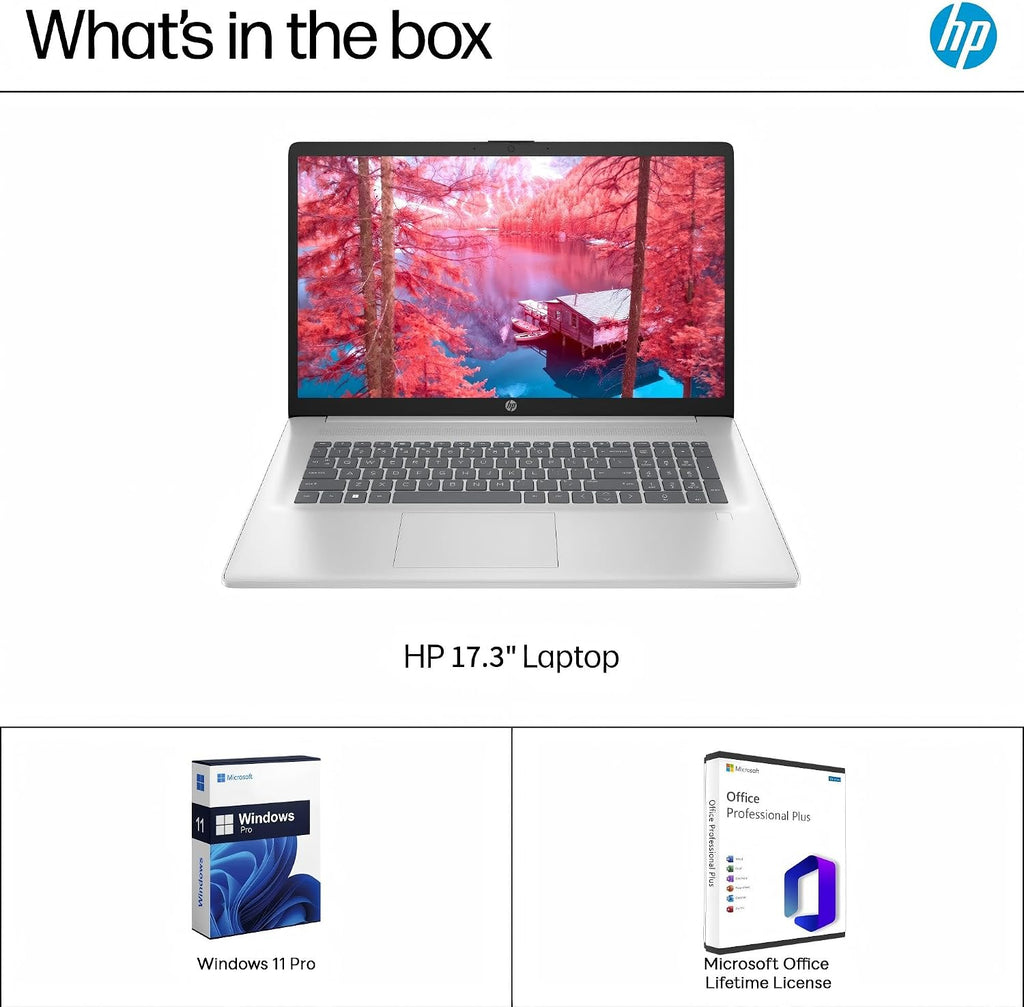 HP 17 inch Laptop for Business, 17.3' HD+ Touchscreen Display, Intel 10-Core i7-1355U(up to 5.0 GHz), 16 GB RAM, 1 TB SSD, Lifetime Office, Windows 11 Pro, Intel Iris Xe GPU, Wi-Fi 6, w/Accessories