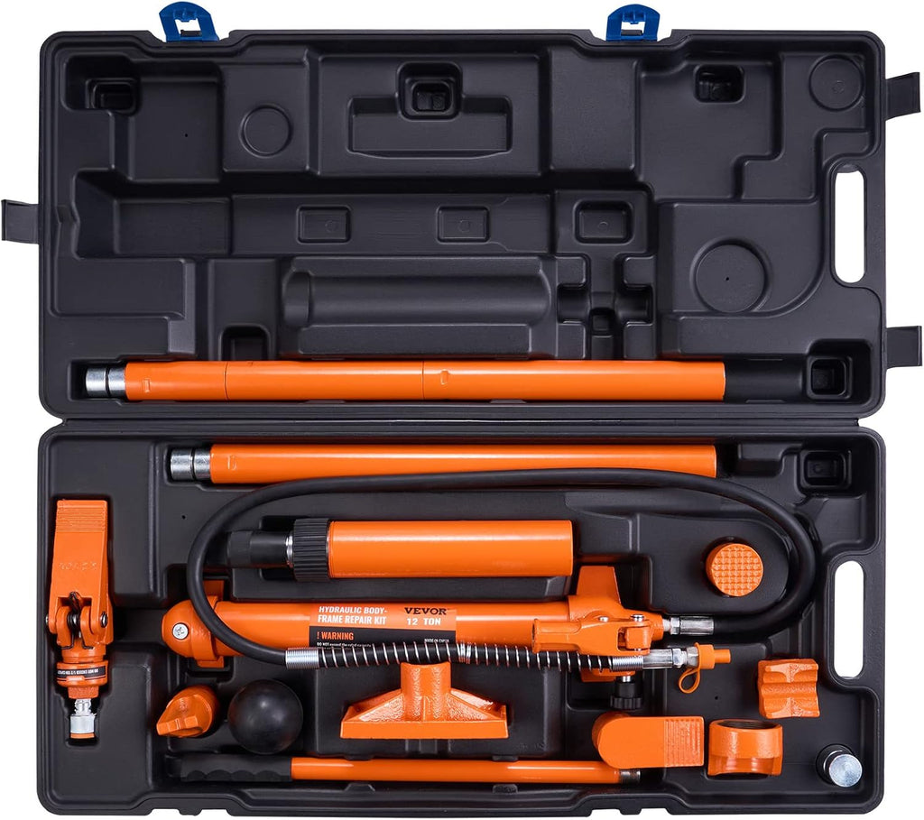 VEVOR 12 Ton Porta Power Kit, Hydraulic Ram with Pump with 4.6 ft/1.4 m Oil Hose, Portable Hydraulic Jack with Storage Case for Automotive, Garage, Farm, Mechanic (26455 LBS)