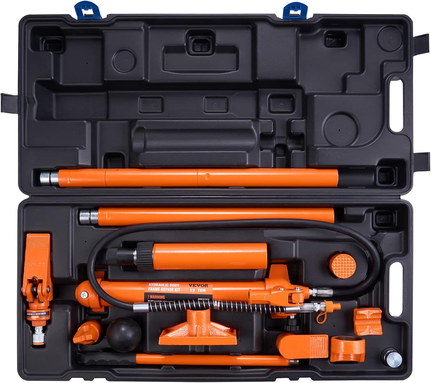 VEVOR 12 Ton Porta Power Kit, Hydraulic Ram with Pump with 4.6 ft/1.4 m Oil Hose, Portable Hydraulic Jack with Storage Case for Automotive, Garage, Farm, Mechanic (26455 LBS)