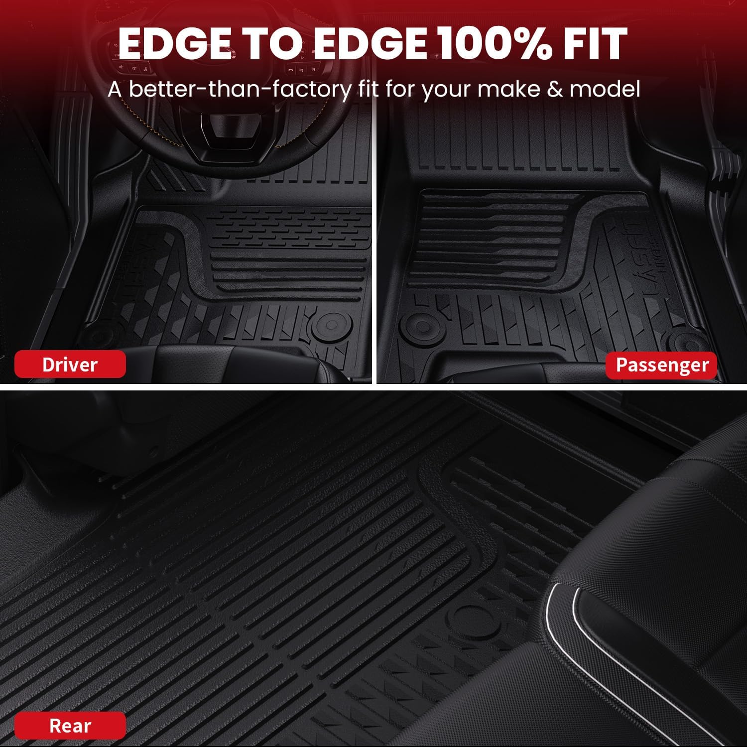 LASFIT Floor Mats for Ram 1500 Crew Cab 2019-2024 Bench Seat (NOT for Bucket/Classic Model/Quad Cab) with Rear Under-Seat Storage 4 Full Size Doors, All Weather TPE Custom Fit 1st & 2nd Row, Black