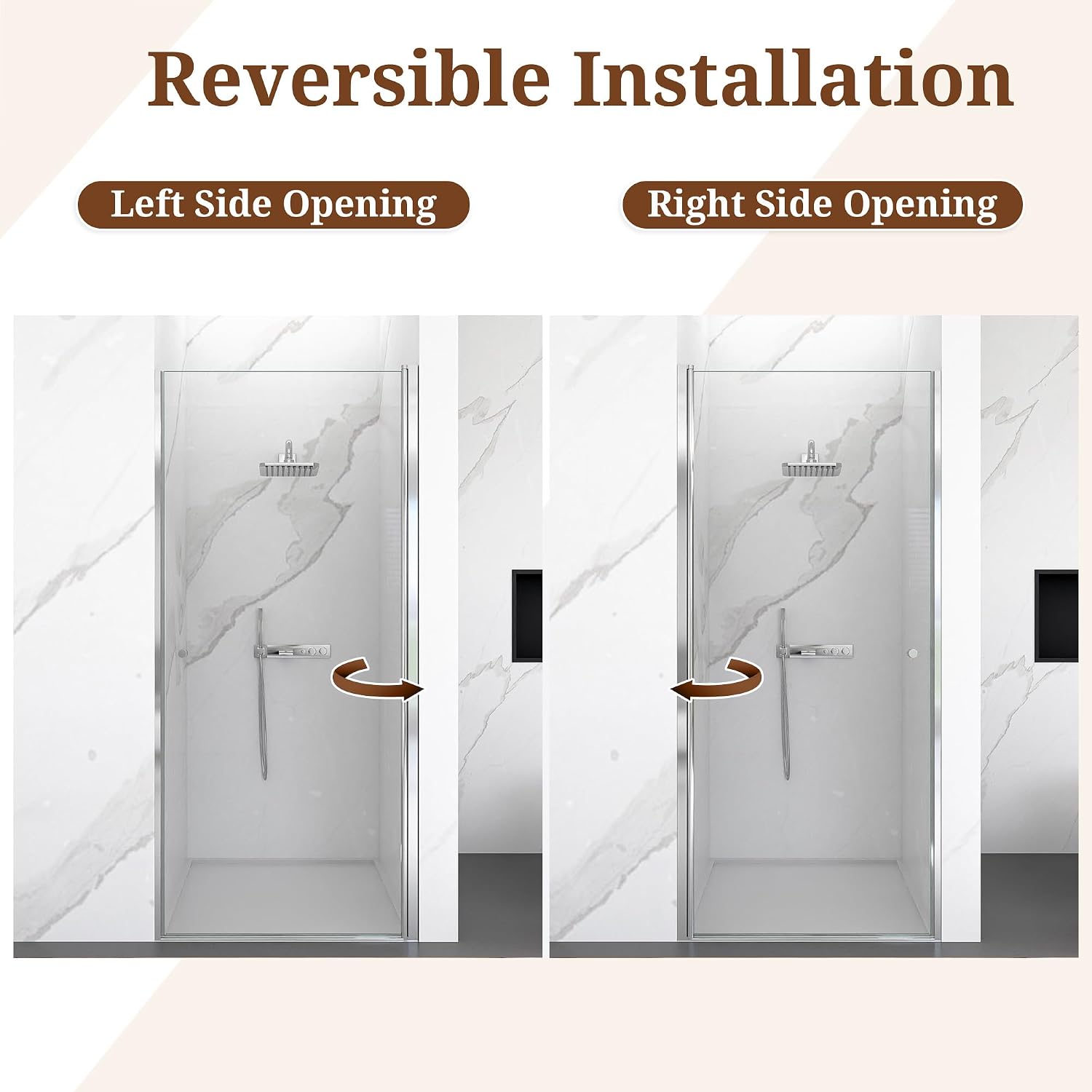 23-24' W x 72' H Semi-Frameless Chrome Shower Door, ANSI/SGCC Certified 6mm Clear Tempered Glass, Pivot Swing Bathroom Door with Reversible Installation, Waterproof for Small Space