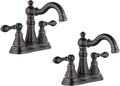 Two Handle Bathroom Faucet Oil Rubbed Bronze Bathroom Lavatory Sink Faucet 3 Hole with Pop up Drain Assembly, Classic 4 Inch Centerset with 360° Swivel Spout,2 Pack,F-0048-ORB