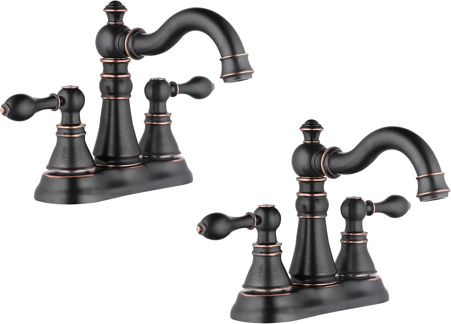 Two Handle Bathroom Faucet Oil Rubbed Bronze Bathroom Lavatory Sink Faucet 3 Hole with Pop up Drain Assembly, Classic 4 Inch Centerset with 360° Swivel Spout,2 Pack,F-0048-ORB