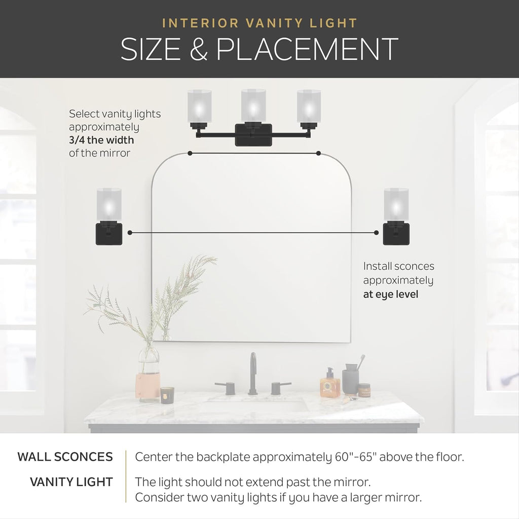 Kichler Marette 22.75' Vanity Light in Black, 3-Light Modern Bathroom Light with Satin Etched Cased Opal Glass, (22.75' W x 8' H), 55002BK