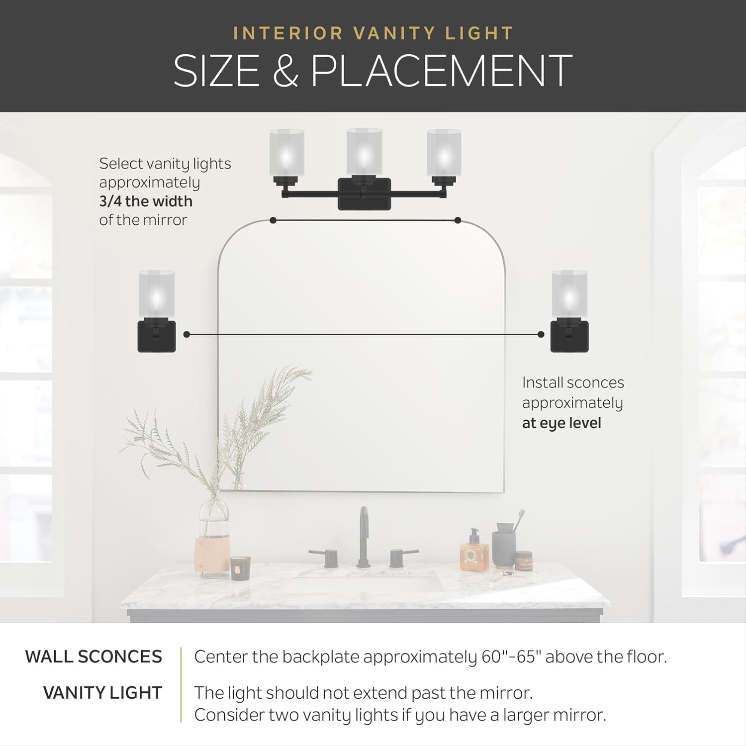 Kichler Marette 22.75' Vanity Light in Black, 3-Light Modern Bathroom Light with Satin Etched Cased Opal Glass, (22.75' W x 8' H), 55002BK